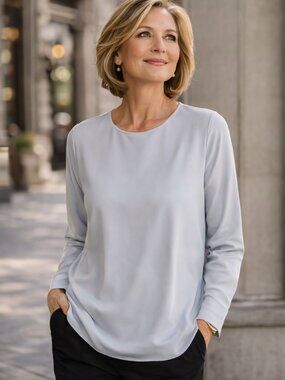 Eileen Fisher Silk Crepe Blouse Gray Insky